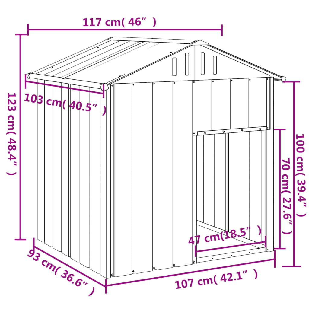 vidaXL Dog House with Roof Light Grey 117x103x123 cm Galvanised Steel