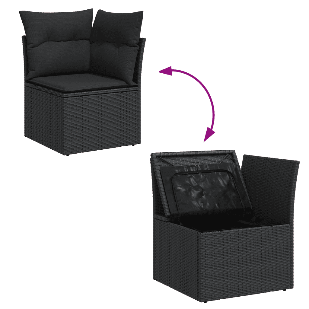 vidaXL 12 Piece Garden Sofa Set with Cushions Black Poly Rattan