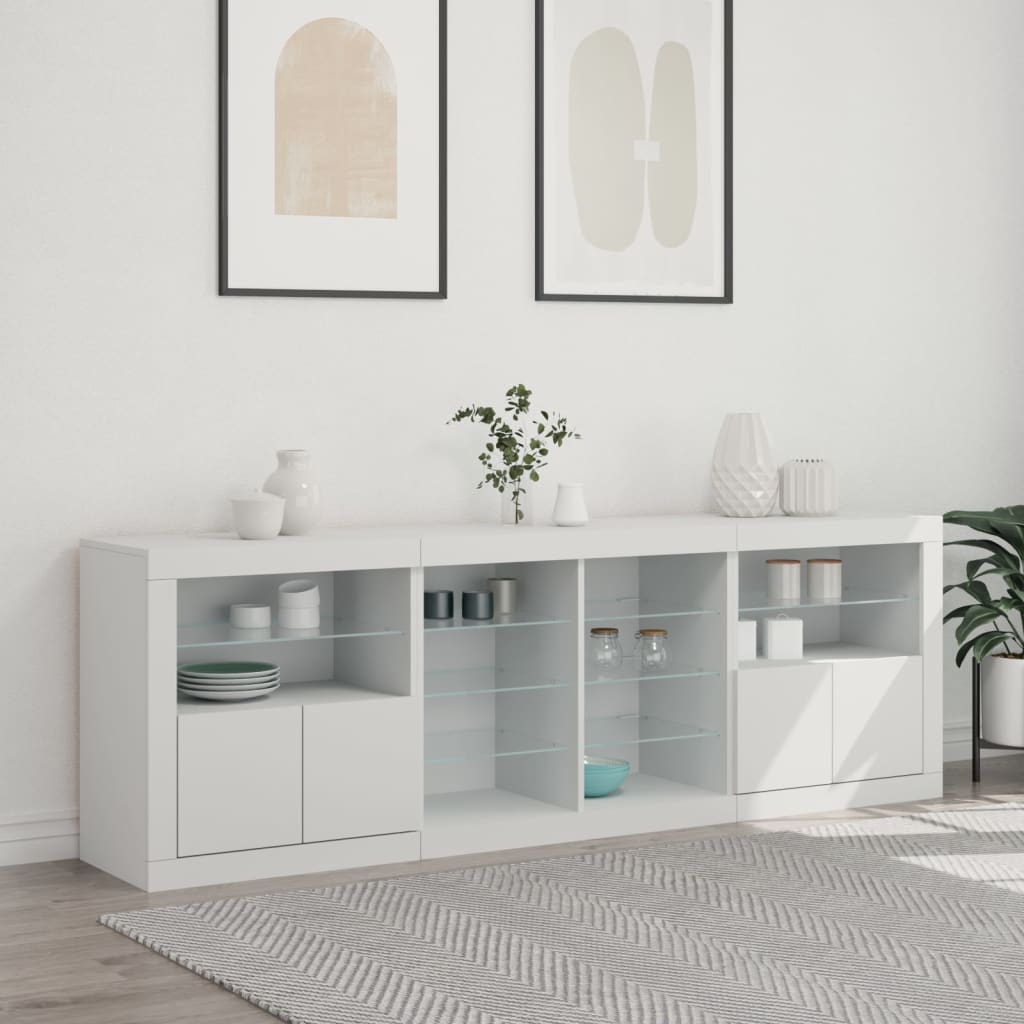 vidaXL Sideboard with LED Lights White 202x37x67 cm