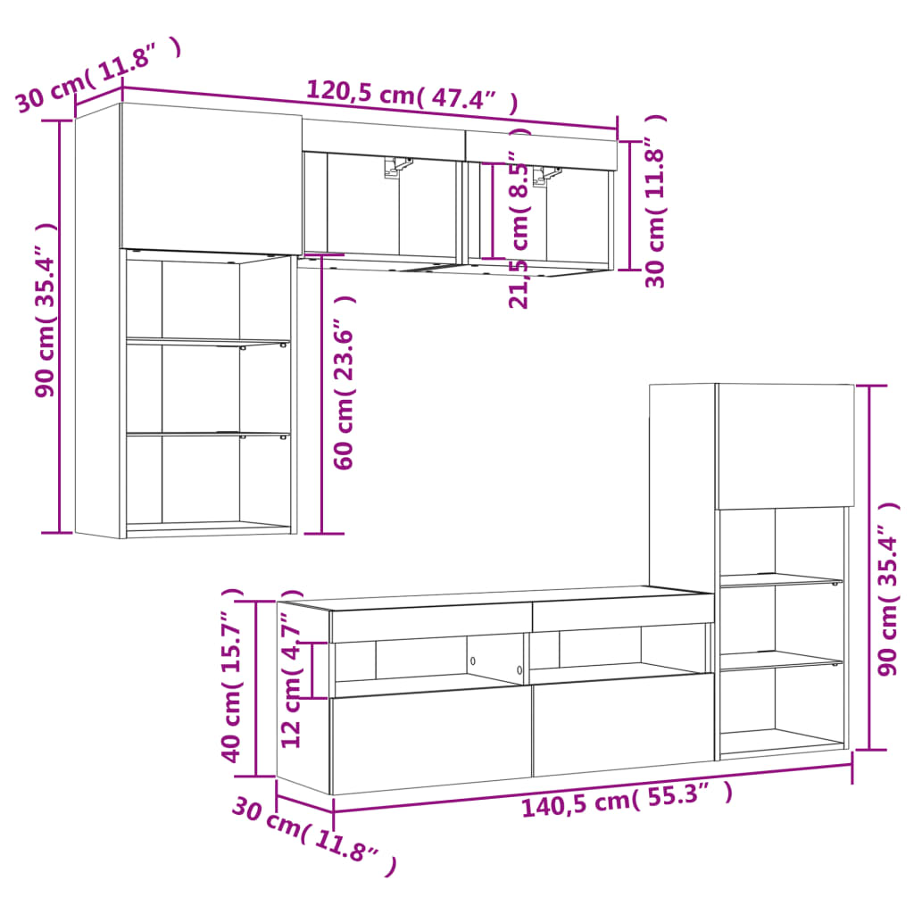 vidaXL 5 Piece TV Wall Units with LED White Engineered Wood