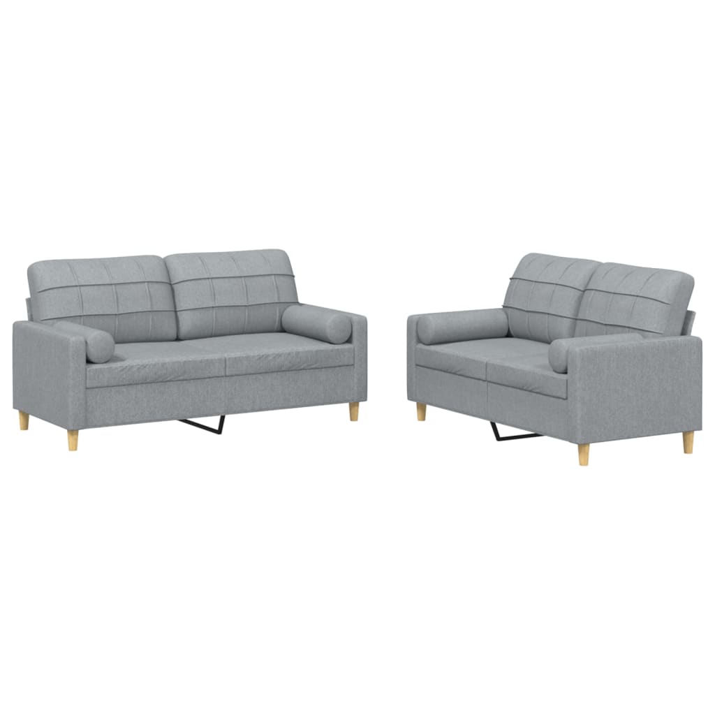 vidaXL 2 Piece Sofa Set with Pillows Light Grey Fabric