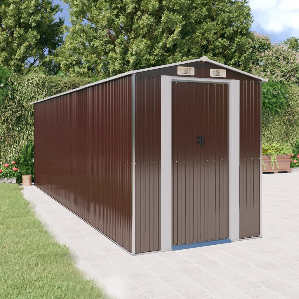 vidaXL Garden Shed Dark Brown 192x606x223 cm Galvanised Steel