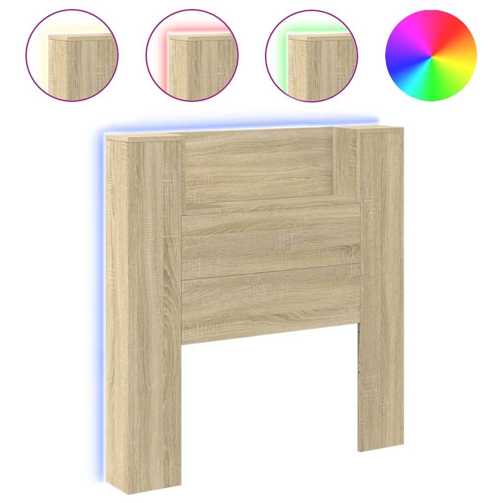 vidaXL Headboard Cabinet with LED Sonoma Oak 100x16.5x103.5 cm