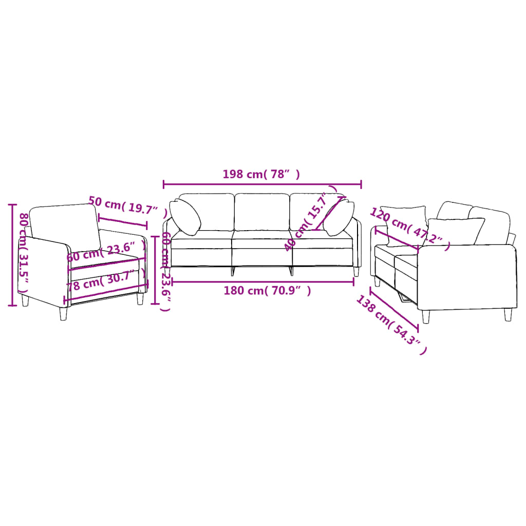 vidaXL 3 Piece Sofa Set with Pillows Dark Grey Fabric