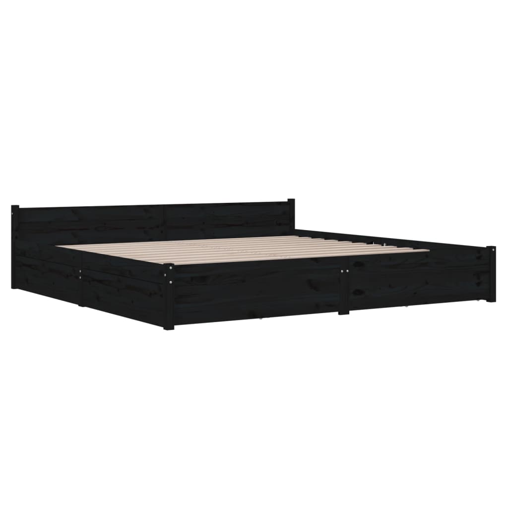 vidaXL Bed Frame without Mattress with Drawers Black Super King