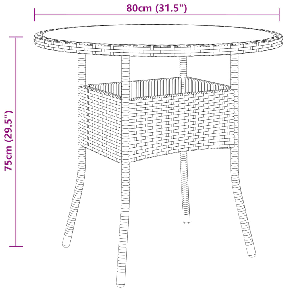 vidaXL 3 Piece Garden Dining Set Poly Rattan Brown