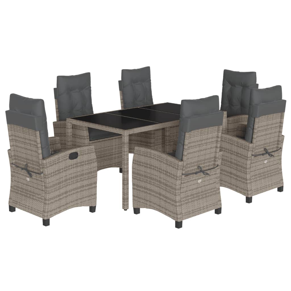 vidaXL 7 Piece Garden Dining Set with Cushions Grey Poly Rattan