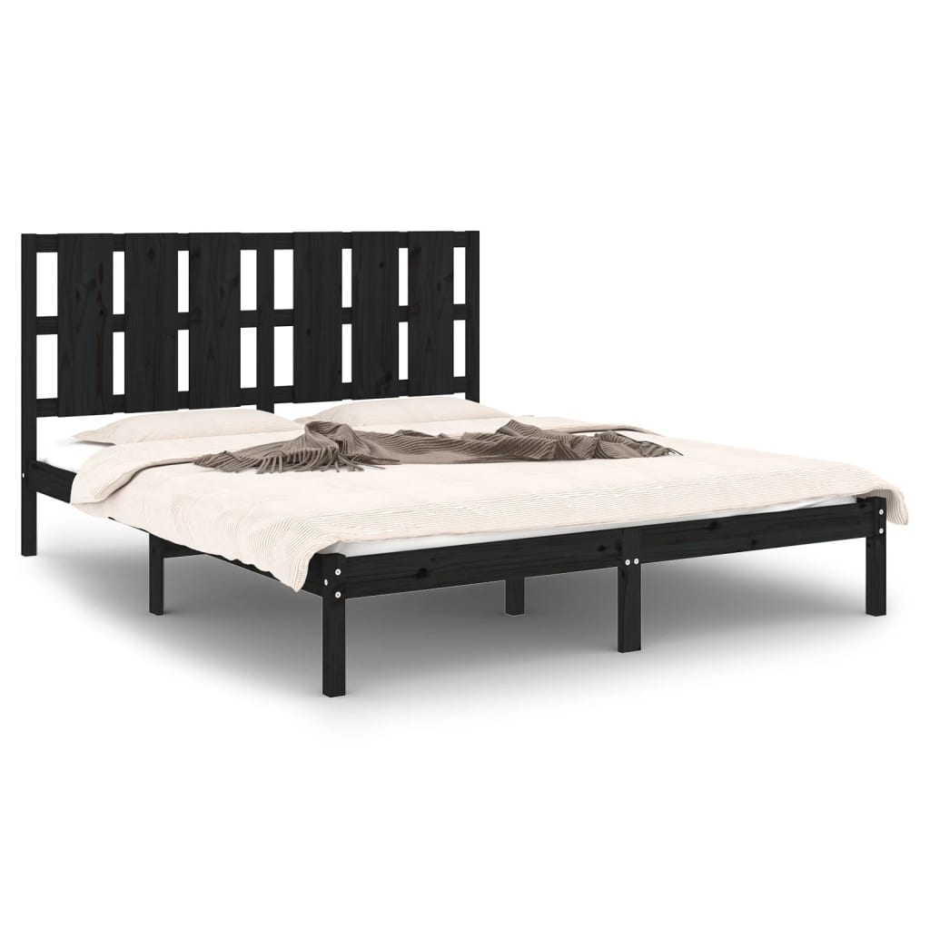 vidaXL Bed Frame without Mattress Black 150x200 cm King Size Solid Wood