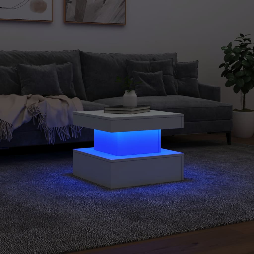 vidaXL Coffee Table with LED Lights White 50x50x40 cm