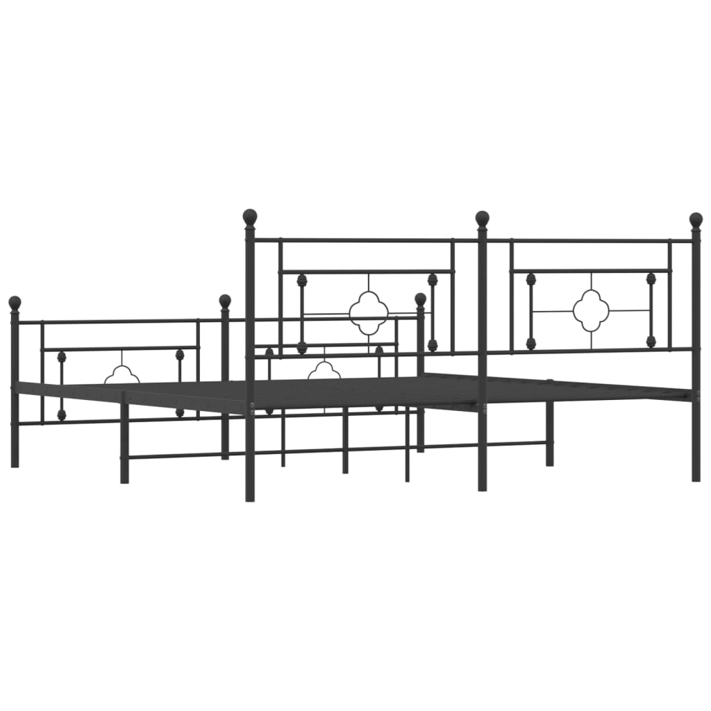 vidaXL Metal Bed Frame without Mattress with Footboard Black 180x200 cm Super King