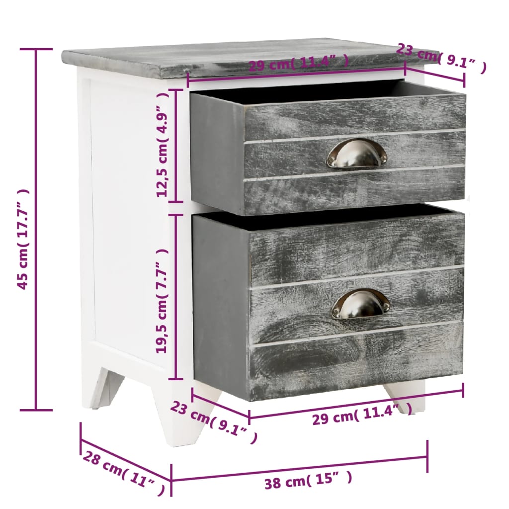 vidaXL Nightstand 2 pcs with 2 Drawers Grey and White