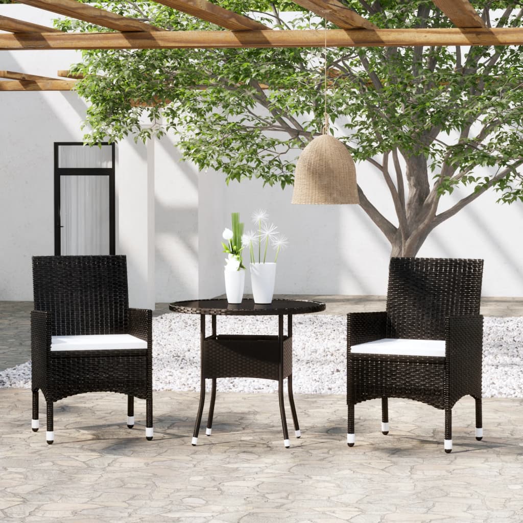 vidaXL 3 Piece Garden Dining Set Poly Rattan Black