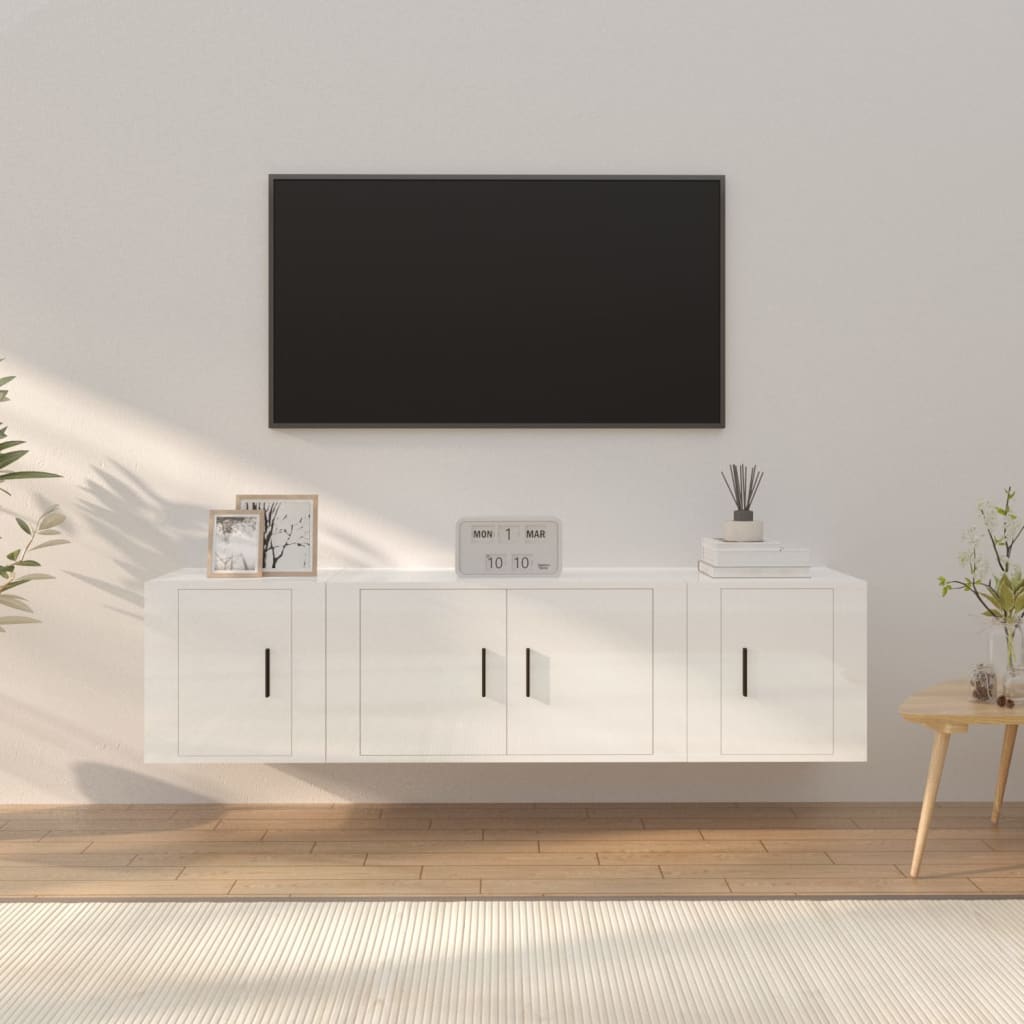 vidaXL 3 Piece TV Cabinet Set High Gloss White Engineered Wood