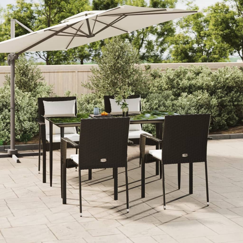 vidaXL 5 Piece Garden Dining Set with Cushions Black Poly Rattan