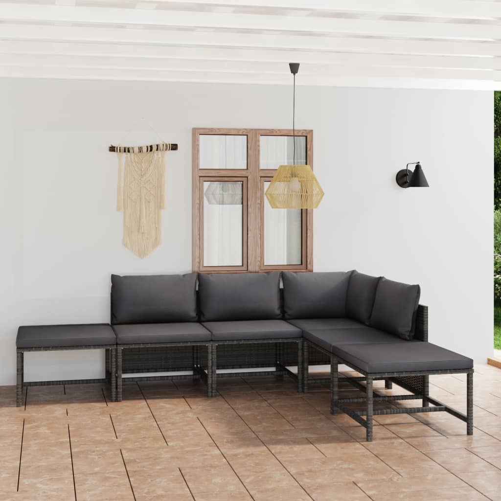 vidaXL 6 Piece Garden Lounge Set with Cushions Poly Rattan Grey