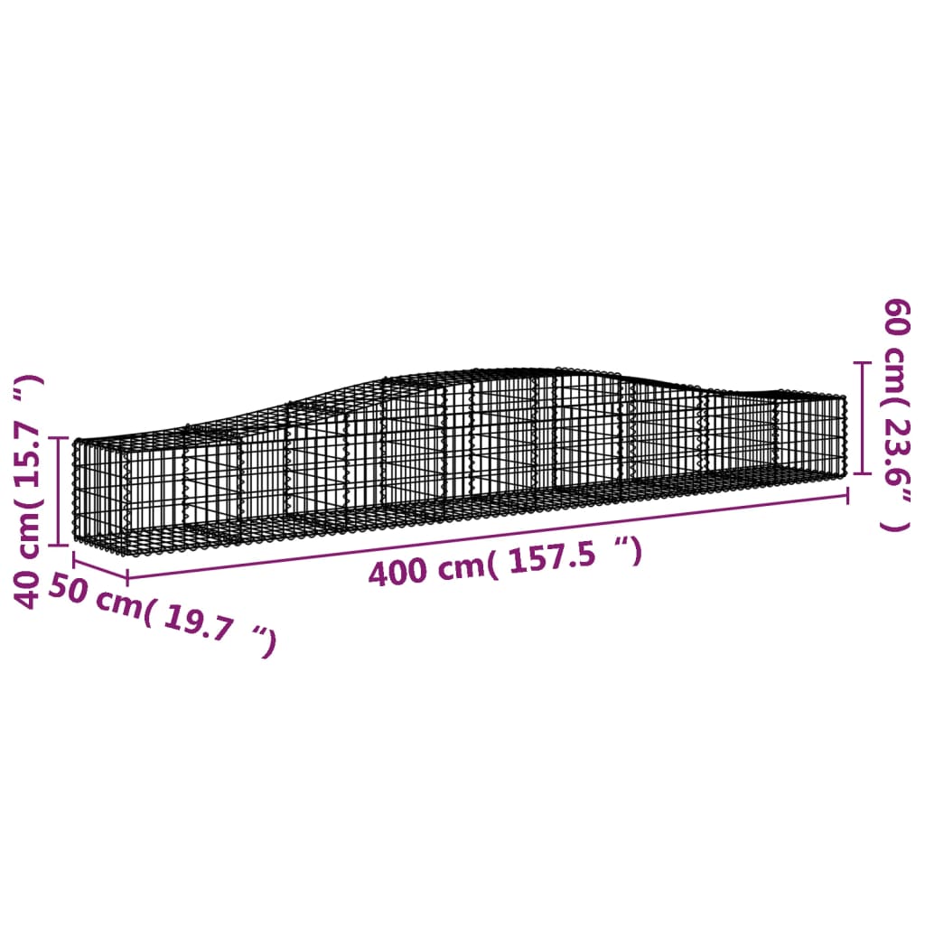 vidaXL Arched Gabion Baskets 2 pcs 400x50x40/60 cm Galvanised Iron