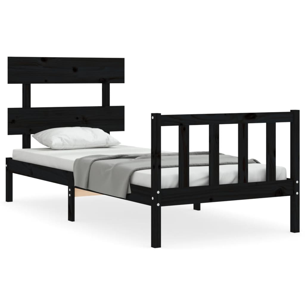 vidaXL Bed Frame without Mattress Black Single Solid Wood Pine