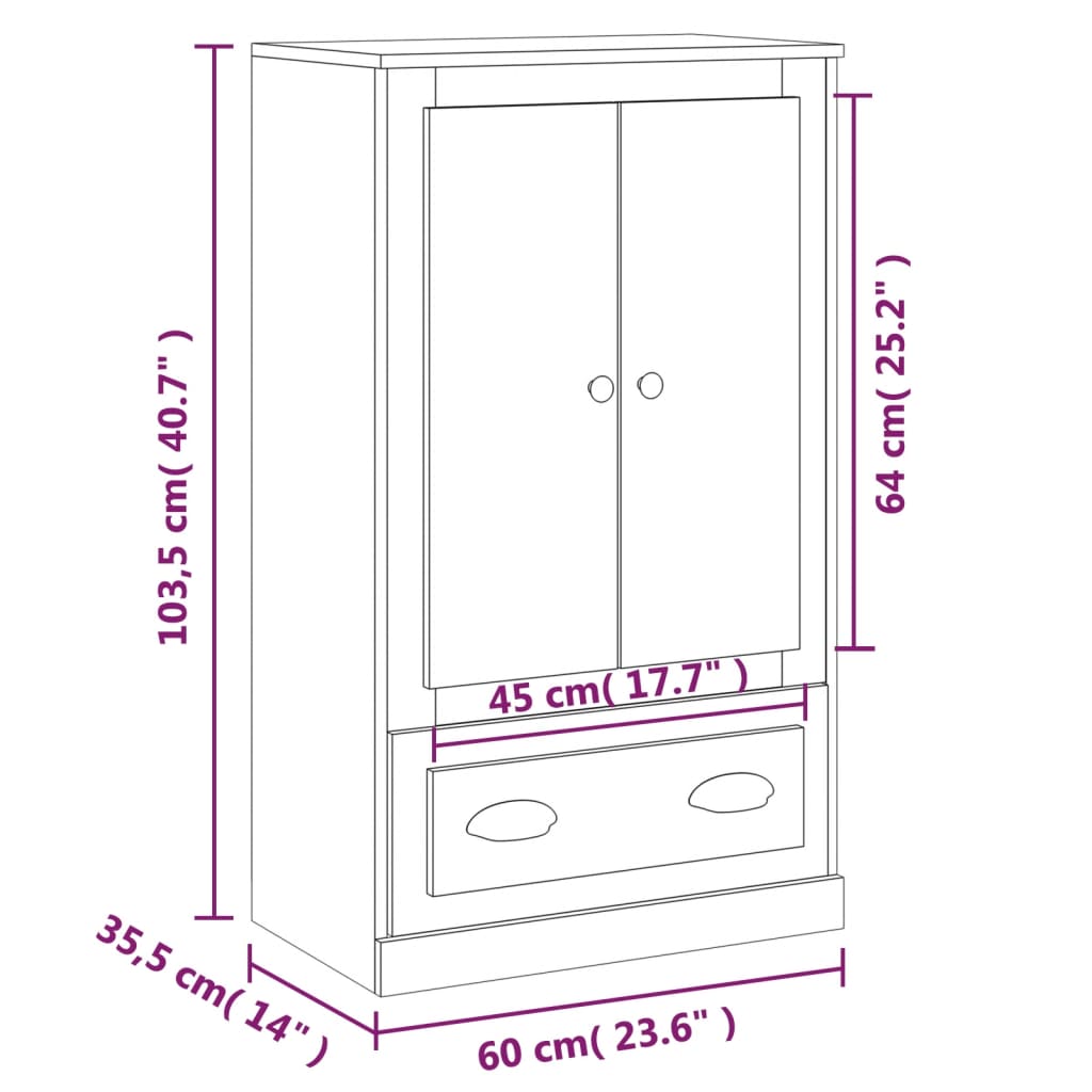 vidaXL Highboard High Gloss White 60x35.5x103.5 cm Engineered Wood