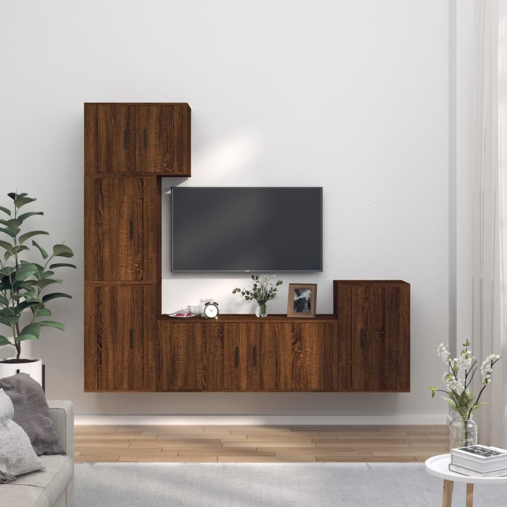 vidaXL 5 Piece TV Cabinet Set Brown Oak Engineered Wood