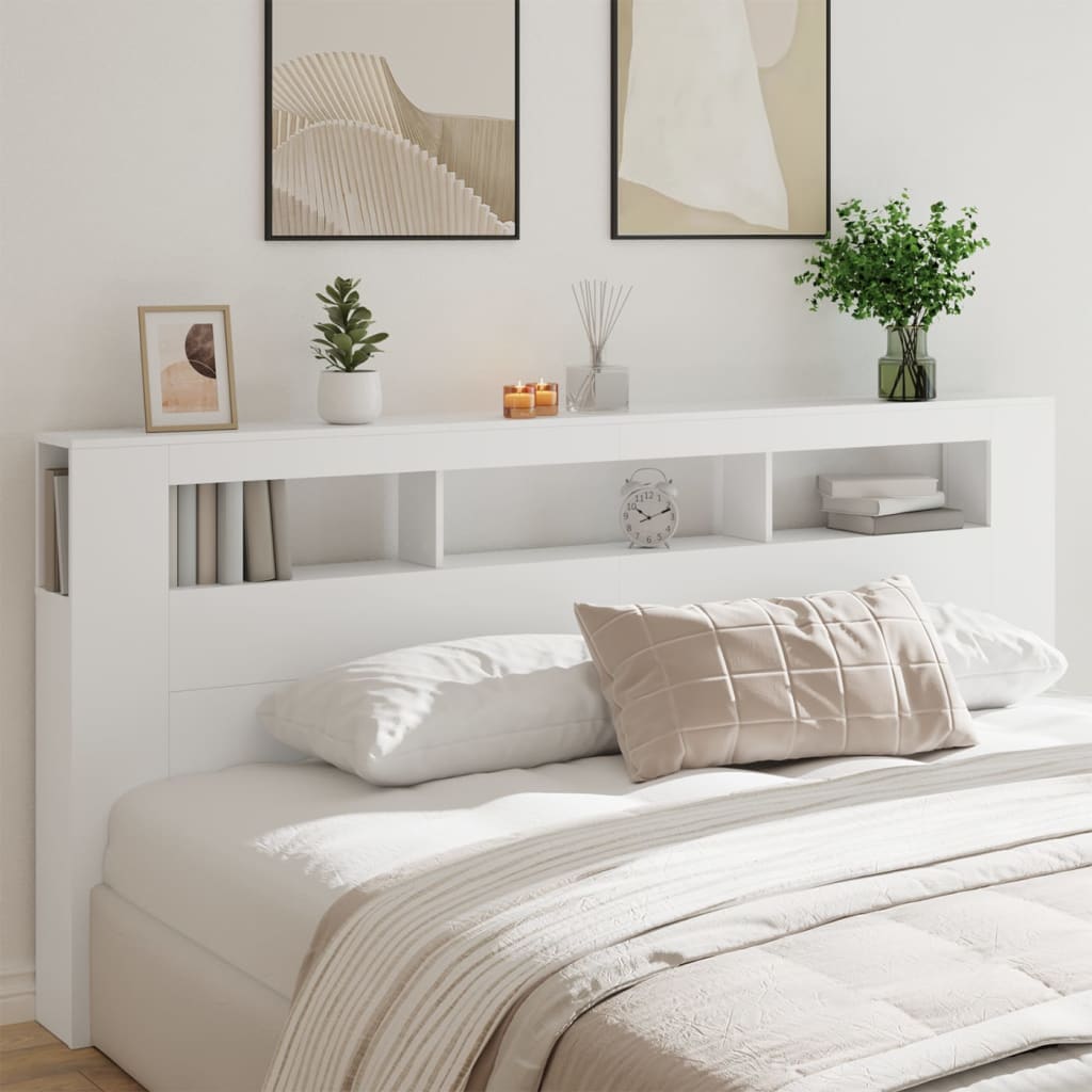 vidaXL LED Headboard White 220x18.5x103.5 cm Engineered Wood