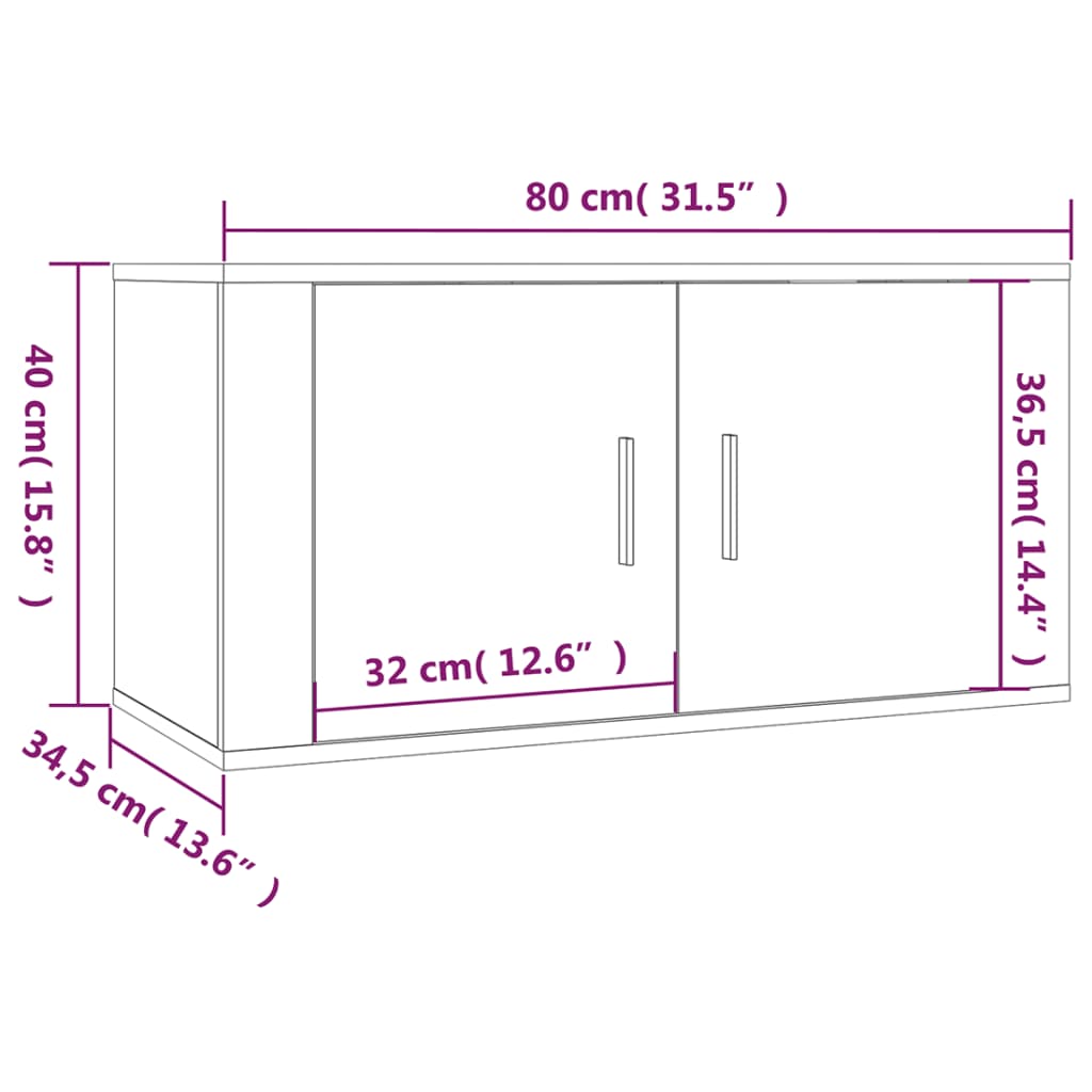 vidaXL Wall Mounted TV Cabinet Smoked Oak 80x34.5x40 cm