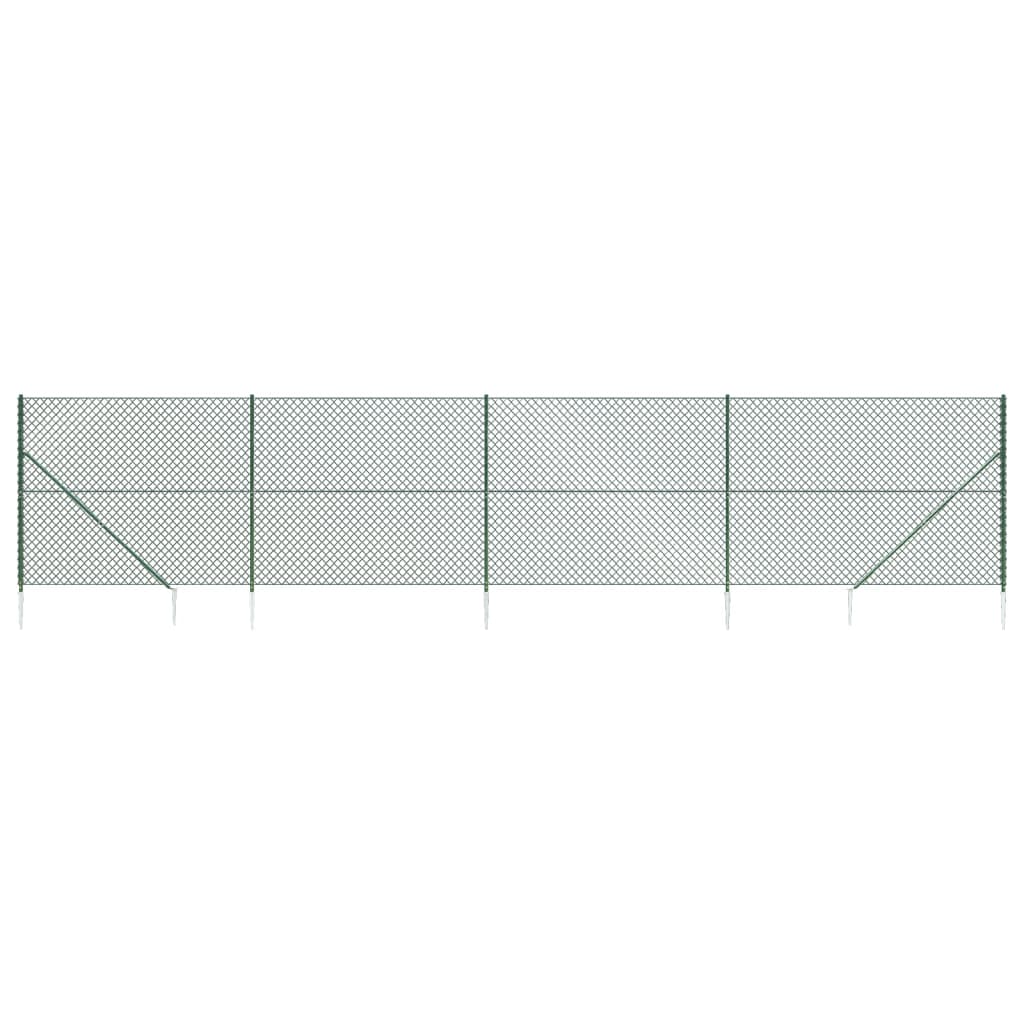 vidaXL Chain Link Fence with Spike Anchors Green 1.4x10 m