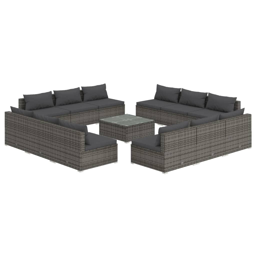 vidaXL 13 Piece Garden Lounge Set with Cushions Poly Rattan Grey