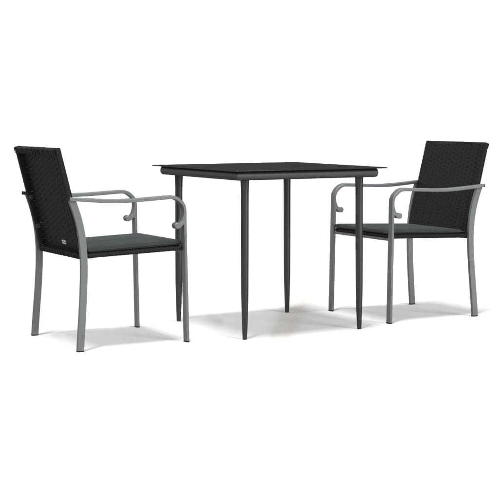 vidaXL 3 Piece Garden Dining Set with Cushions Poly Rattan and Steel