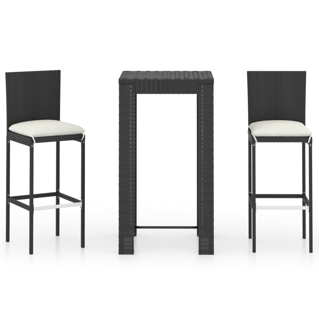 vidaXL 3 Piece Outdoor Bar Set with Cushions Poly Rattan Black