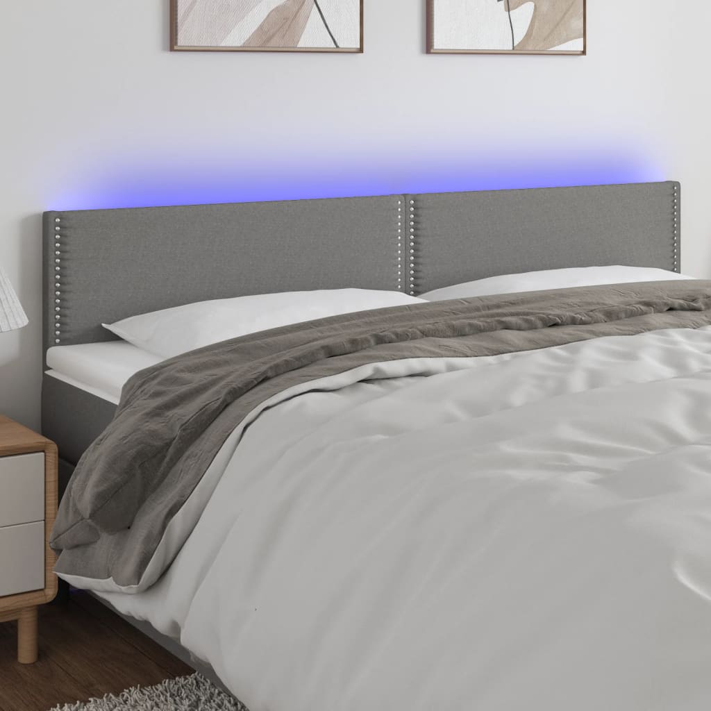 vidaXL LED Headboard Dark Grey 160x5x78/88 cm Fabric