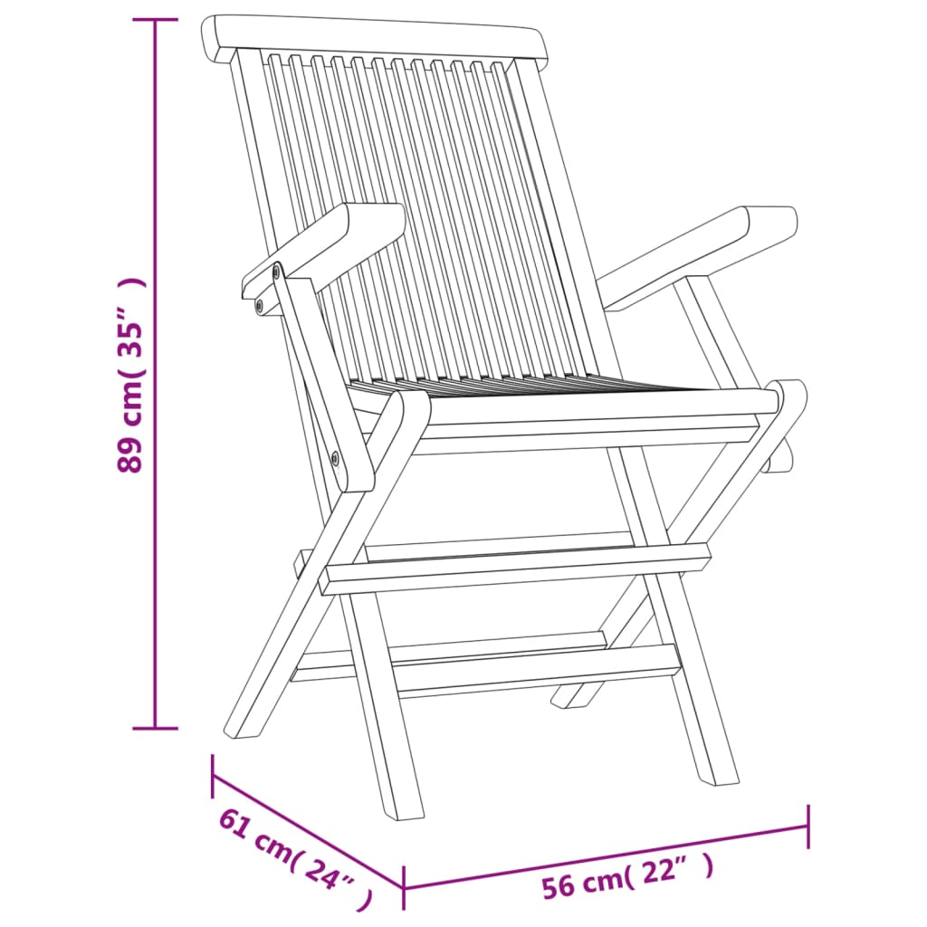 vidaXL Folding Garden Chairs 2 pcs Grey 56x61x89 cm Solid Wood Teak