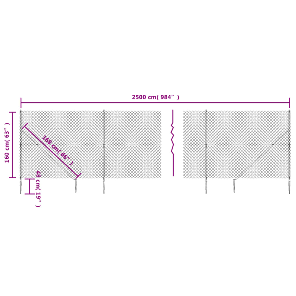 vidaXL Chain Link Fence with Spike Anchors Green 1.6x25 m