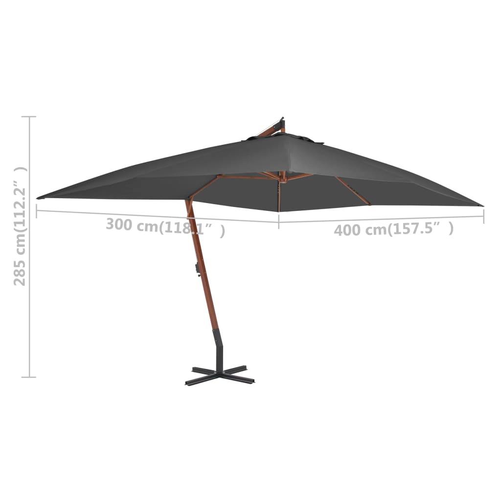 vidaXL Cantilever Garden Parasol with Wooden Pole 400x300 cm Anthracite