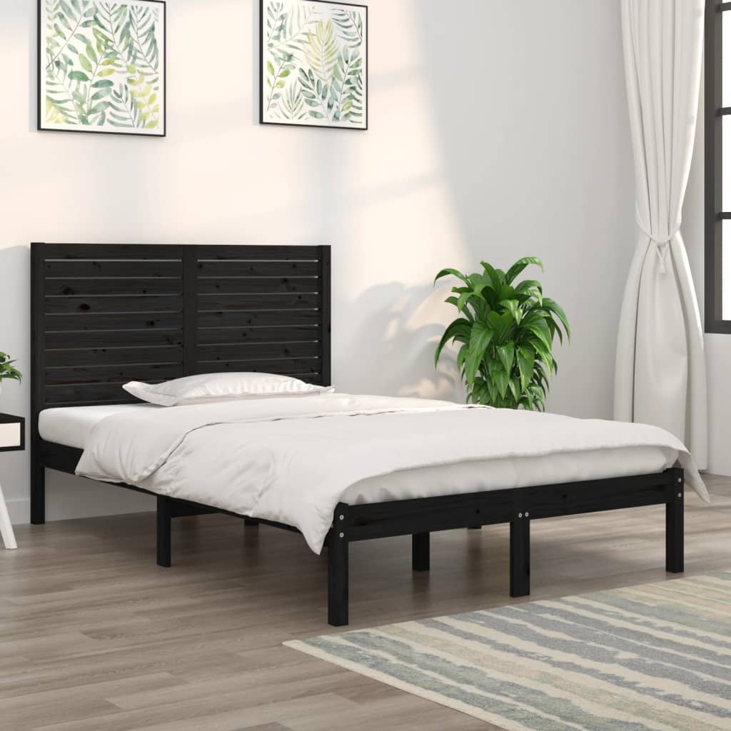 vidaXL Bed Frame without Mattress Black 135x190 cm Double Solid Wood