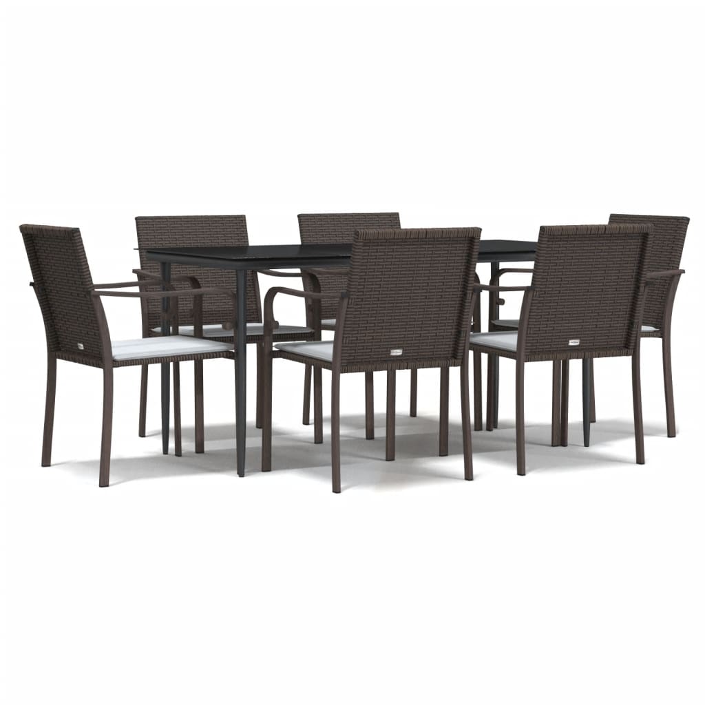 vidaXL 7 Piece Garden Dining Set with Cushions Poly Rattan and Steel