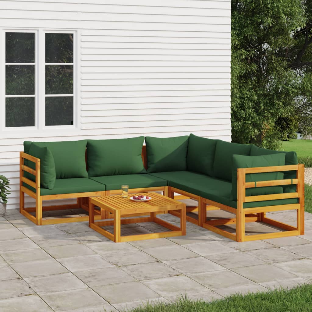 vidaXL 6 Piece Garden Lounge Set with Green Cushions Solid Wood