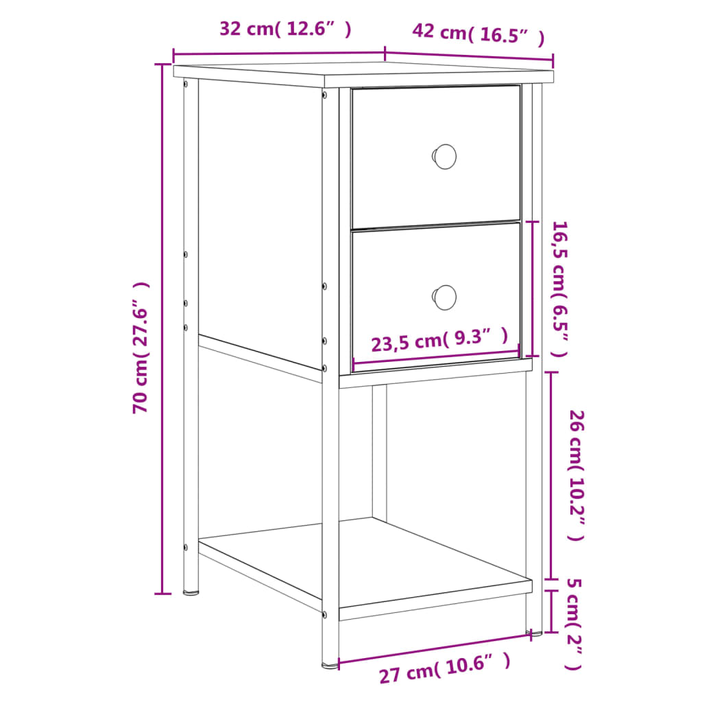 vidaXL Bedside Cabinets 2 pcs Brown Oak 32x42x70 cm Engineered Wood