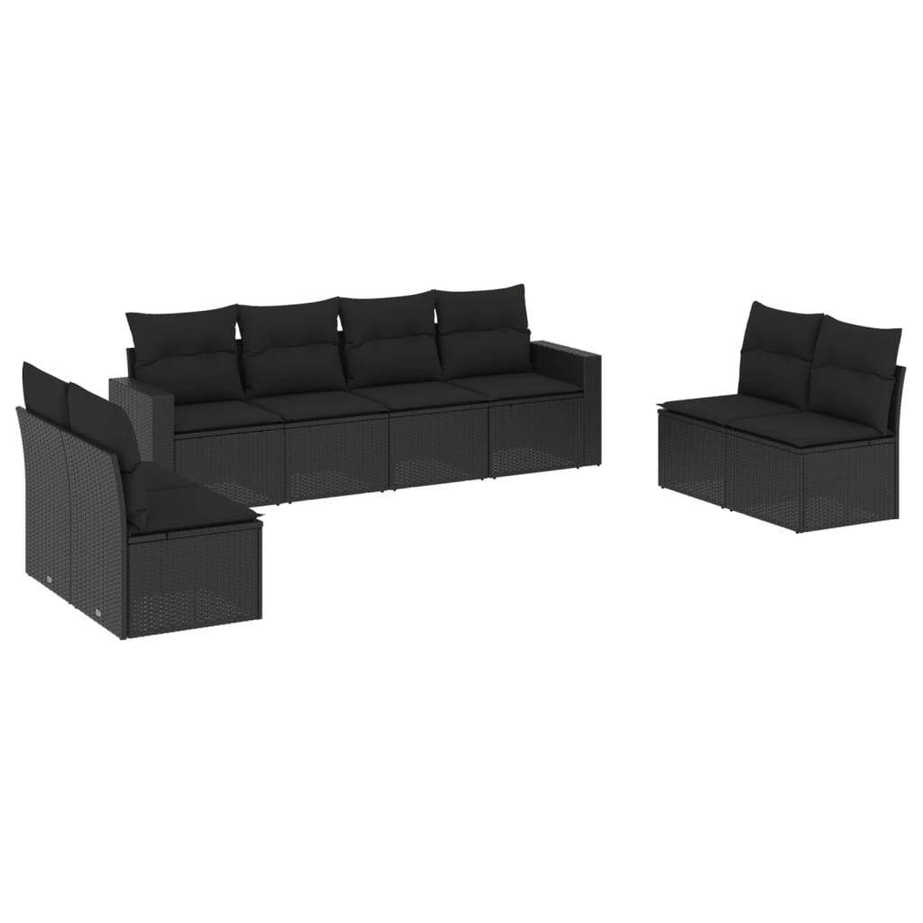 vidaXL 8 Piece Garden Sofa Set with Cushions Black Poly Rattan