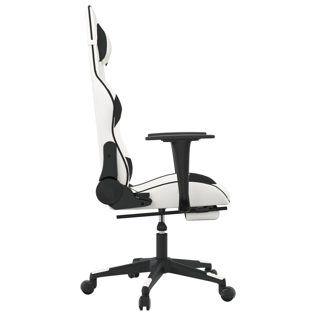 vidaXL Massage Gaming Chair with Footrest White&Black Faux Leather