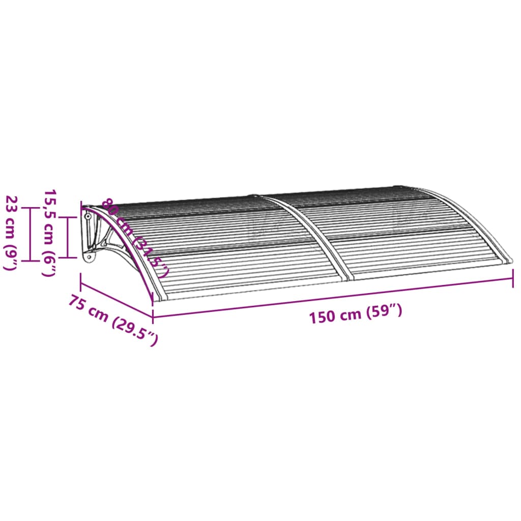 vidaXL Door Canopy Black 150x75 cm Polycarbonate