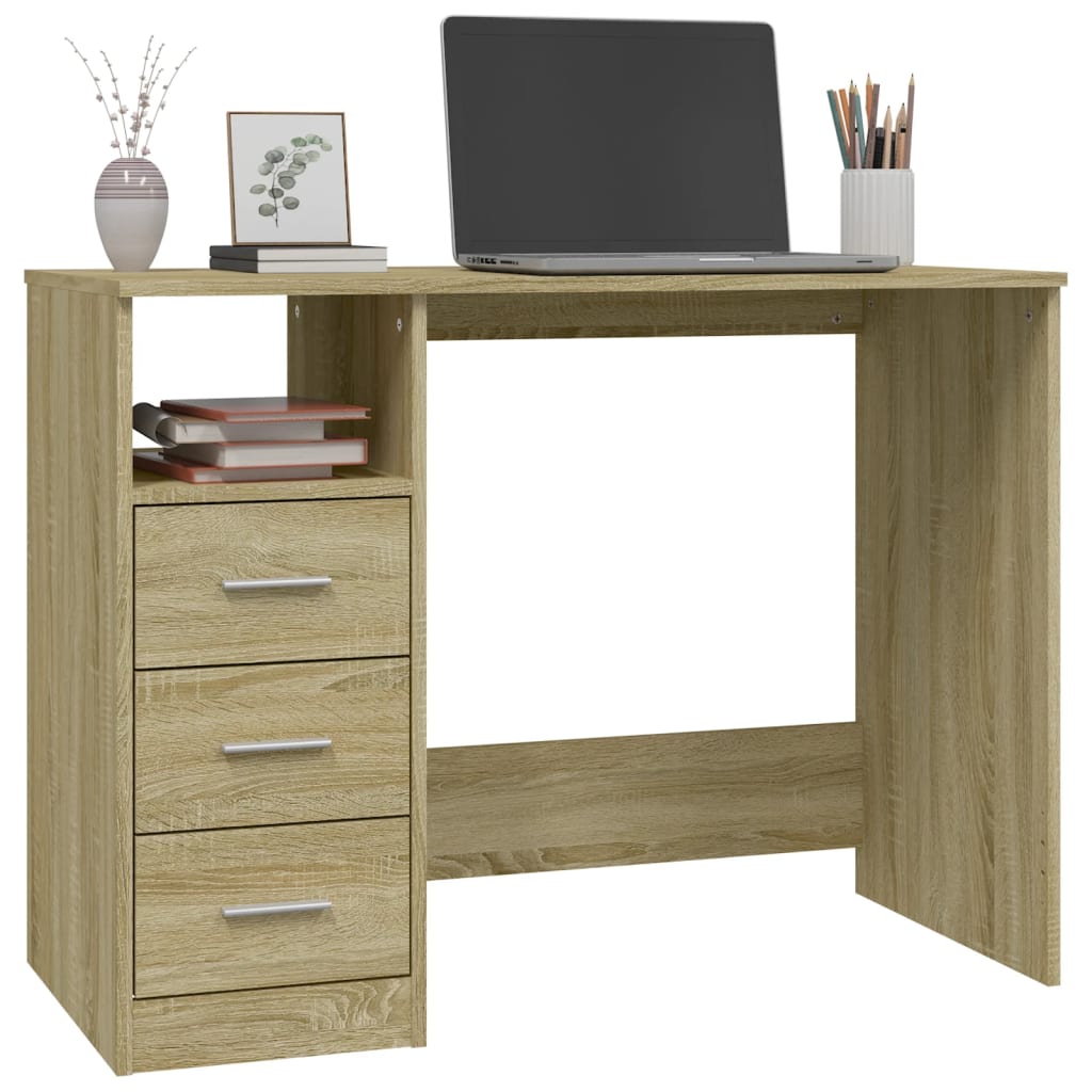 vidaXL Desk with Drawers Sonoma Oak 102x50x76 cm Engineered Wood