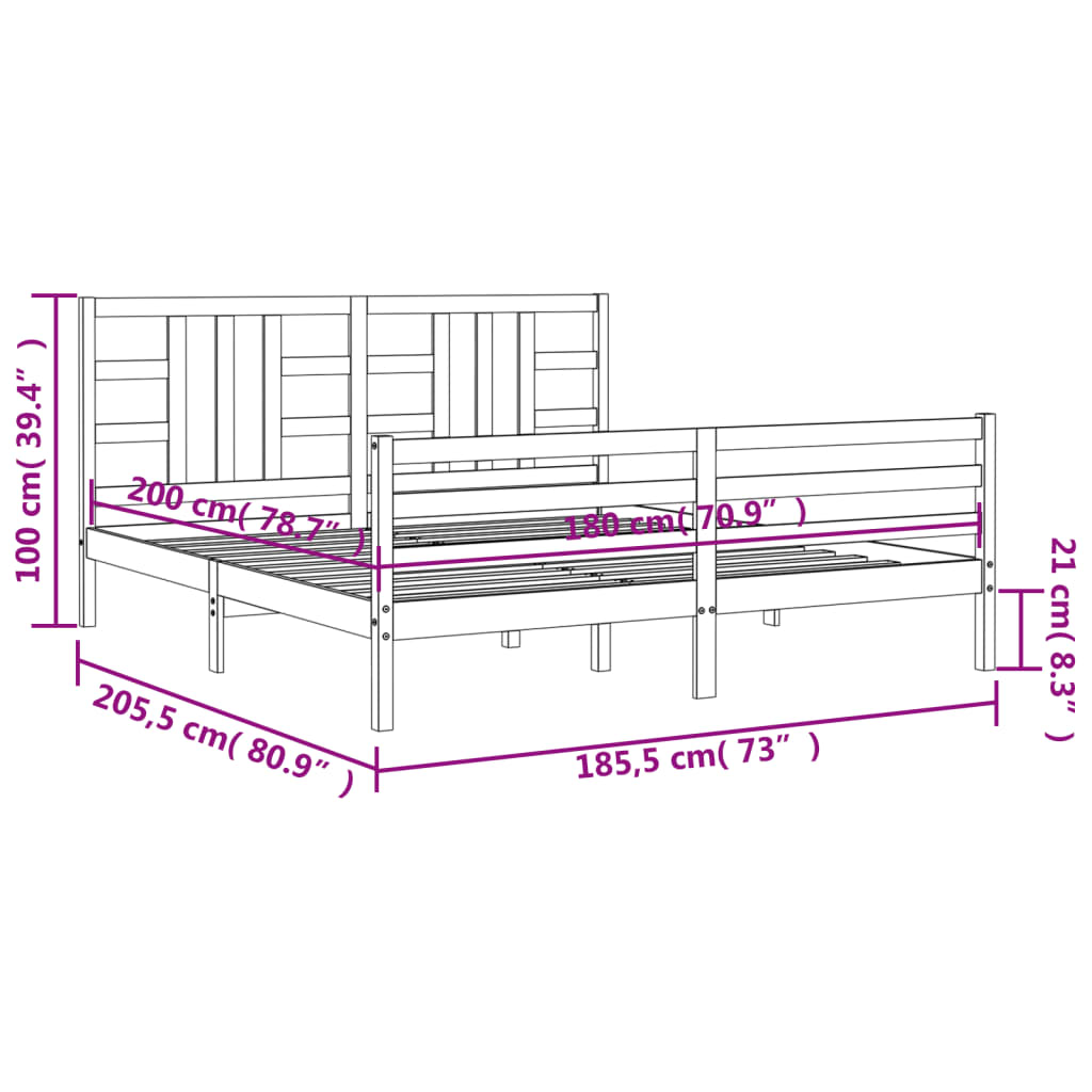 vidaXL Bed Frame without Mattress Super King Size Solid Wood