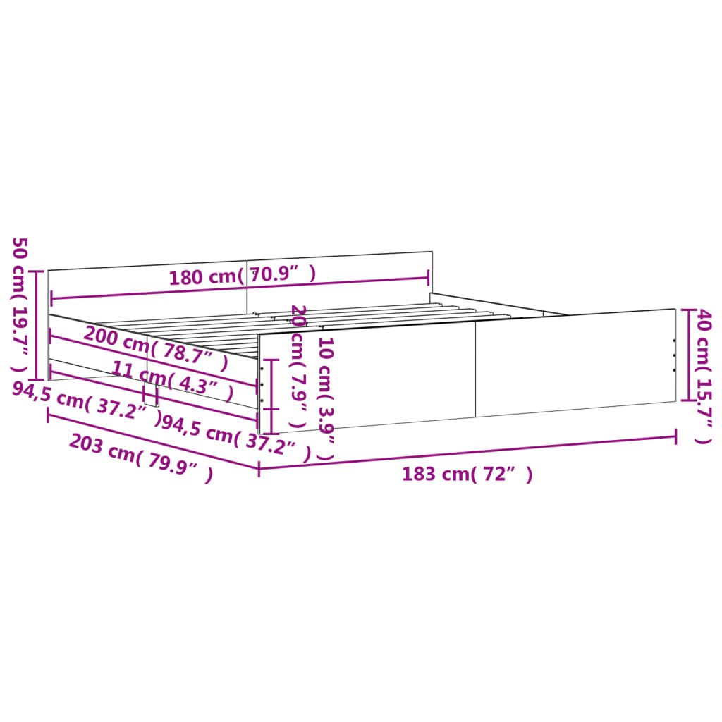 vidaXL Bed Frame without Mattress Sonoma Oak 180x200 cm Super King