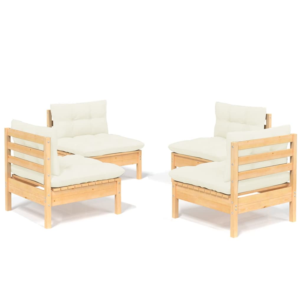 vidaXL 4 Piece Garden Lounge Set with Cream Cushions Pinewood