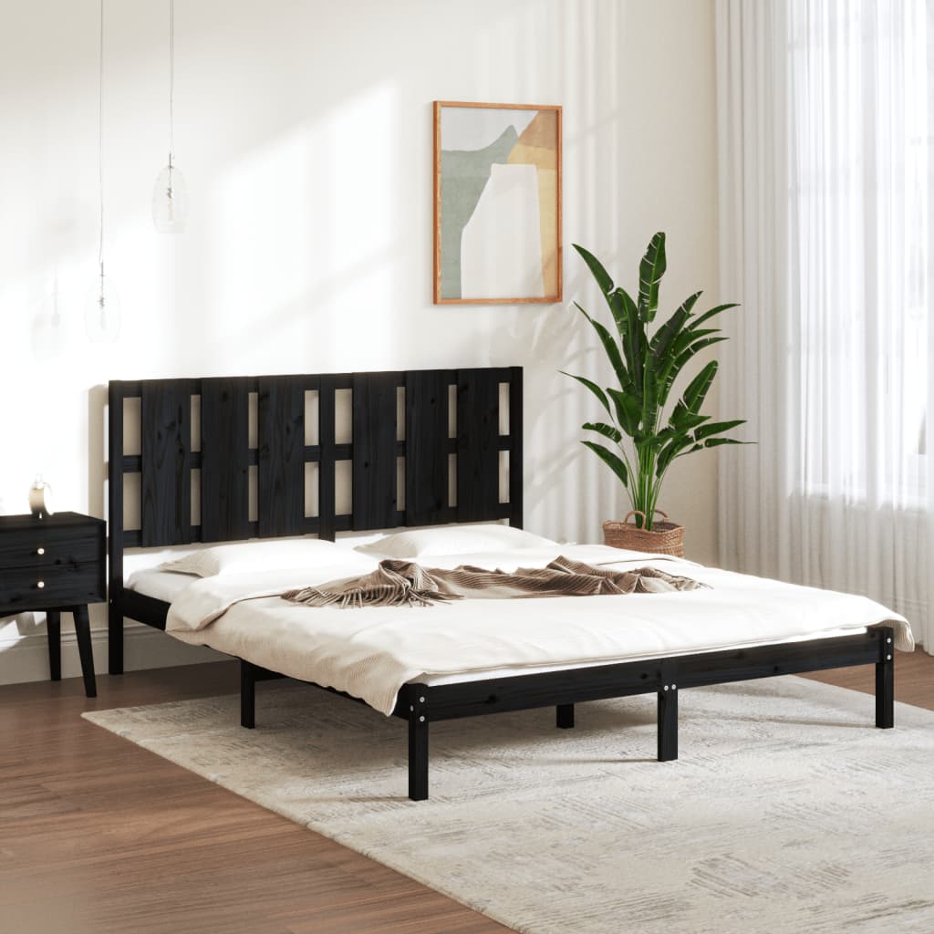 vidaXL Bed Frame without Mattress Black 150x200 cm King Size Solid Wood