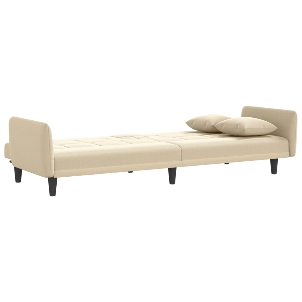 vidaXL Sofa Bed with Cup Holders Cream Fabric