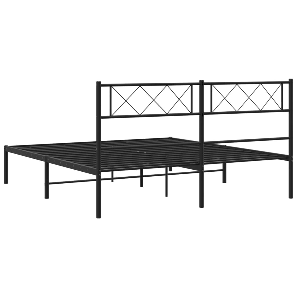 vidaXL Metal Bed Frame without Mattress with Headboard Black 150x200cm