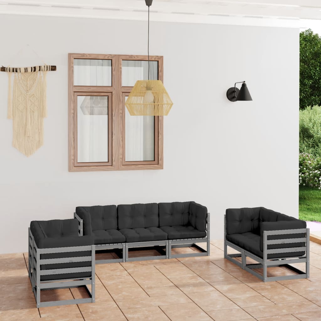 vidaXL 7 Piece Garden Lounge Set with Cushions Solid Pinewood