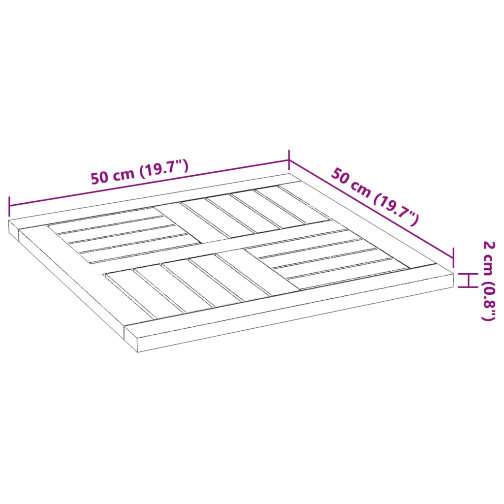 vidaXL Table Top 50x50x2 cm Square Solid Wood Acacia