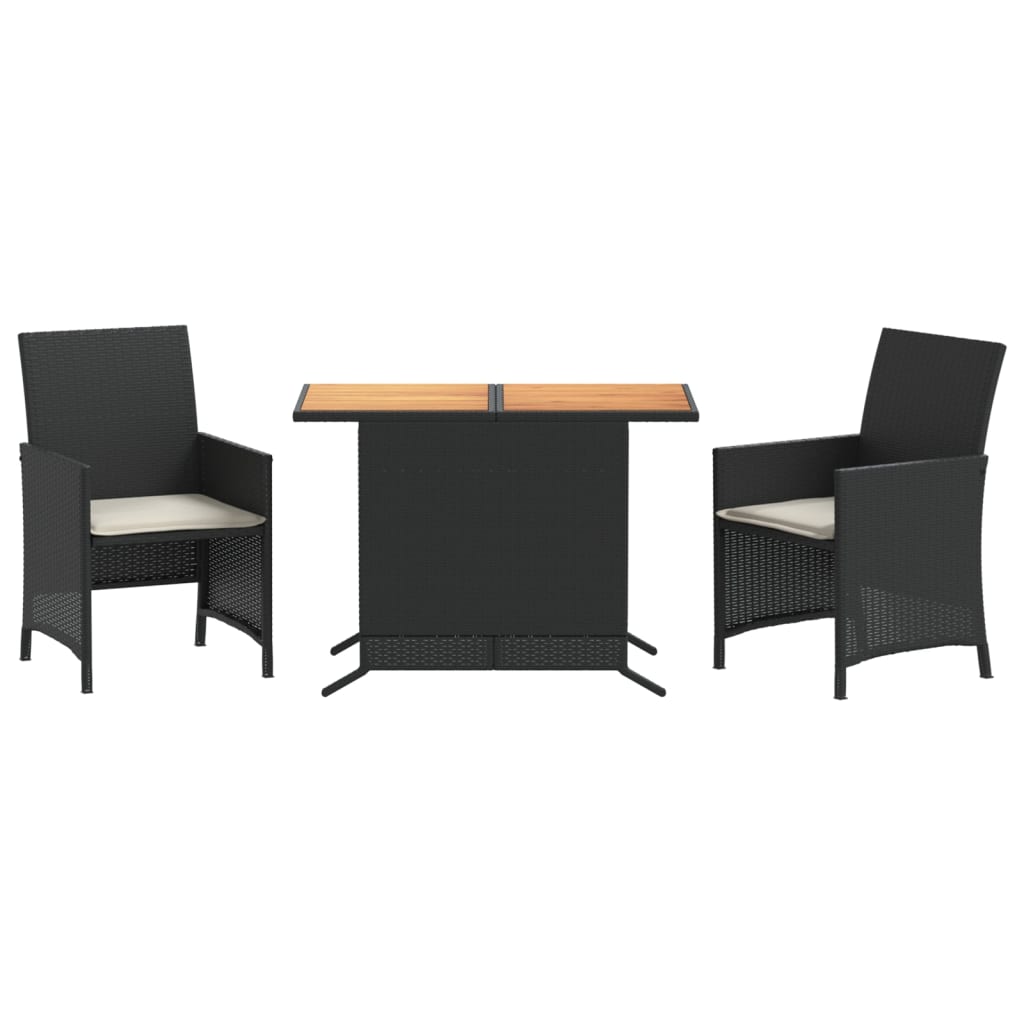 vidaXL 3 Piece Bistro Set with Cushions Black Poly Rattan